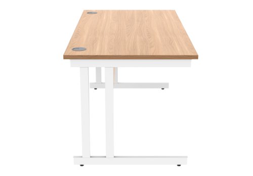 Office Rectangular Desk With Steel Double Upright Cantilever Frame 1600X800 Norwegian Beech/White
