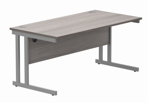 Office Rectangular Desk With Steel Double Upright Cantilever Frame 1600X800 Alaskan Grey Oak/Silver