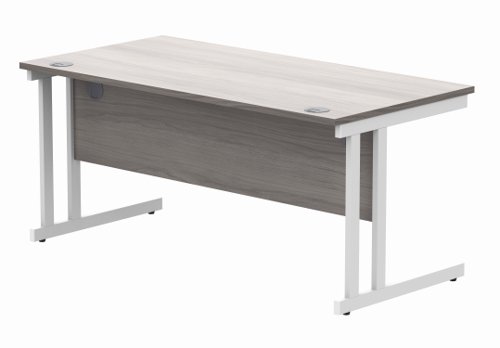 Office Rectangular Desk With Steel Double Upright Cantilever Frame 1600X800 Alaskan Grey Oak/White