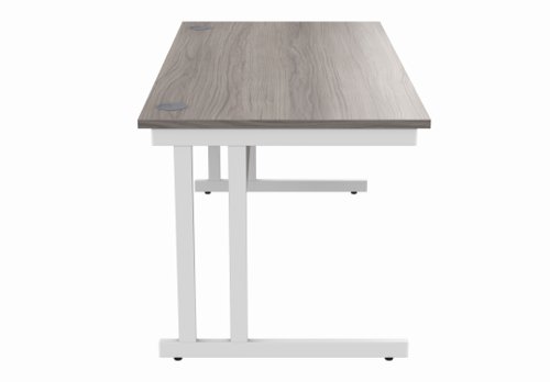 Office Rectangular Desk With Steel Double Upright Cantilever Frame 1600X800 Alaskan Grey Oak/White