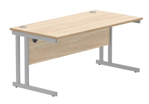 Office Rectangular Desk With Steel Double Upright Cantilever Frame 1600X800 Canadian Oak/Silver