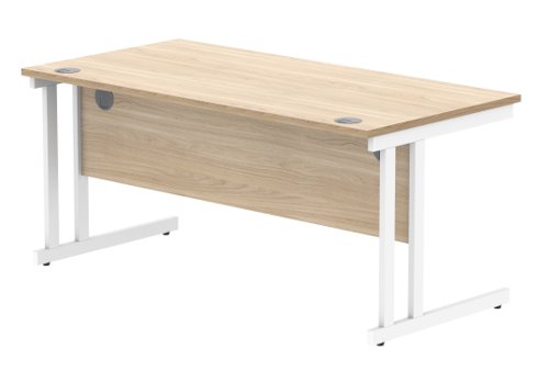Office Rectangular Desk With Steel Double Upright Cantilever Frame 1600X800 Canadian Oak/White