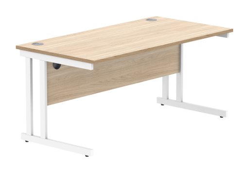 Office Rectangular Desk With Steel Double Upright Cantilever Frame 1600X800 Canadian Oak/White
