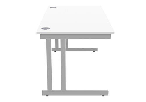 Office Rectangular Desk With Steel Double Upright Cantilever Frame 1600X800 Arctic White/Silver