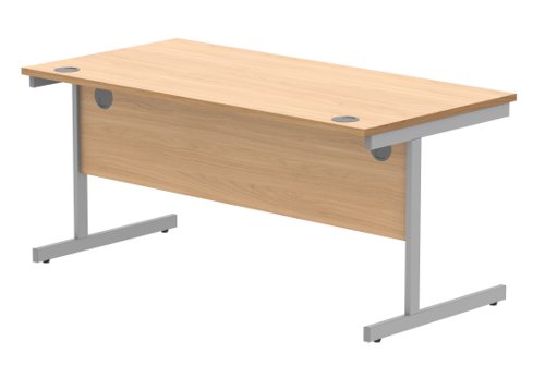 Office Rectangular Desk With Steel Single Upright Cantilever Frame 1600X800 Norwegian Beech/Silver