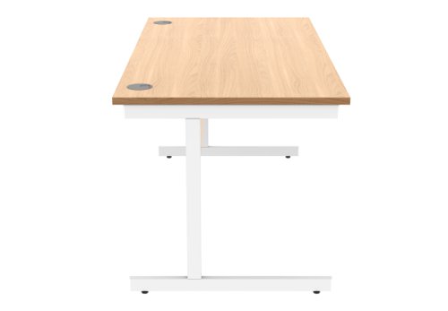 Office Rectangular Desk With Steel Single Upright Cantilever Frame 1600X800 Norwegian Beech/White