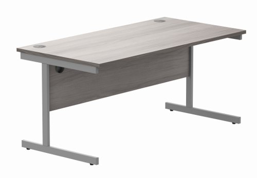 Office Rectangular Desk With Steel Single Upright Cantilever Frame 1600X800 Alaskan Grey Oak/Silver