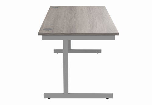 Office Rectangular Desk With Steel Single Upright Cantilever Frame 1600X800 Alaskan Grey Oak/Silver