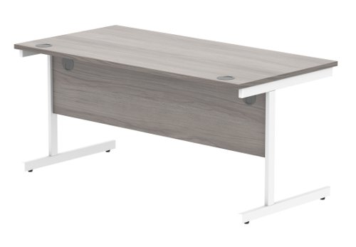 Office Rectangular Desk With Steel Single Upright Cantilever Frame 1600X800 Alaskan Grey Oak/White