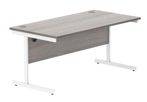 Office Rectangular Desk With Steel Single Upright Cantilever Frame 1600X800 Alaskan Grey Oak/White