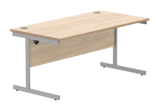 Office Rectangular Desk With Steel Single Upright Cantilever Frame 1600X800 Canadian Oak/Silver