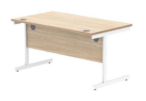 Office Rectangular Desk With Steel Single Upright Cantilever Frame 1600X800 Canadian Oak/White