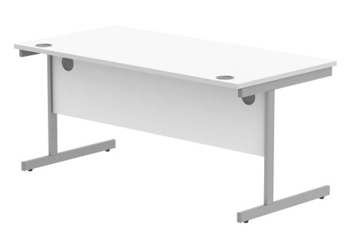 Office Rectangular Desk With Steel Single Upright Cantilever Frame 1600X800 Arctic White/Silver