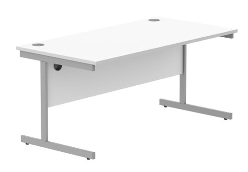 Office Rectangular Desk With Steel Single Upright Cantilever Frame 1600X800 Arctic White/Silver