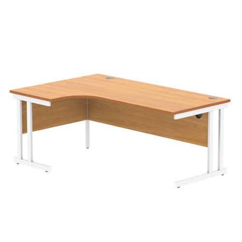 Office Left Hand Corner Desk With Steel Double Upright Cantilever Frame 1800X1200 Norwegian Beech/White