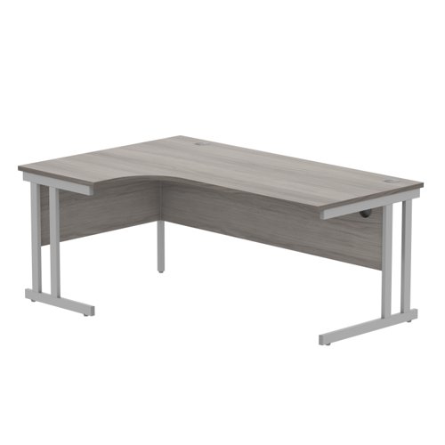 Office Left Hand Corner Desk with Steel Double Upright Cantilever Frame (FSC) 1800X1200 Alaskan Grey Oak/Silver