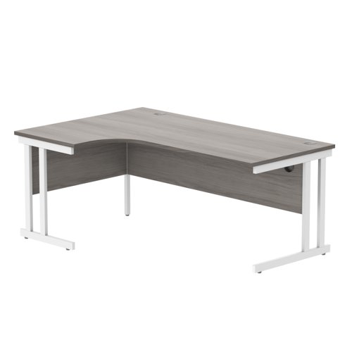Office Left Hand Corner Desk With Steel Double Upright Cantilever Frame 1800X1200 Alaskan Grey Oak/White