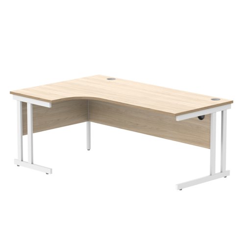 Office Left Hand Corner Desk With Steel Double Upright Cantilever Frame 1800X1200 Canadian Oak/White