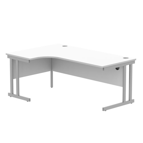 Office Left Hand Corner Desk With Steel Double Upright Cantilever Frame 1800X1200 Arctic White/Silver