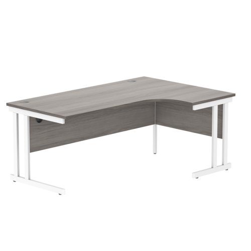 Office Right Hand Corner Desk With Steel Double Upright Cantilever Frame 1800X1200 Grey Oak/White