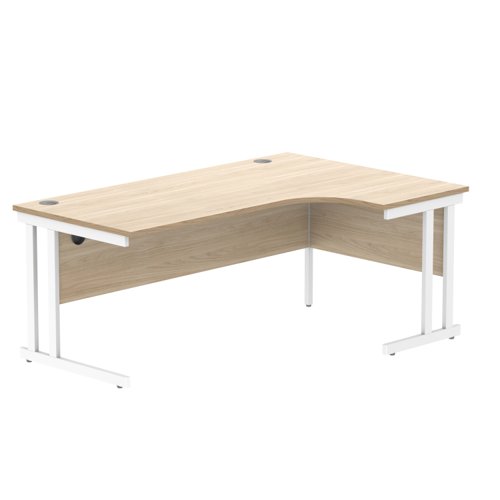 Office Right Hand Corner Desk With Steel Double Upright Cantilever Frame 1800X1200 Oak/White