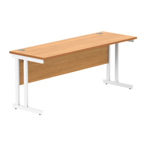 Office Rectangular Desk With Steel Double Upright Cantilever Frame 1800X600 Norwegian Beech/White