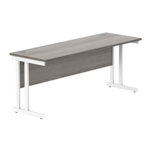 Office Rectangular Desk With Steel Double Upright Cantilever Frame 1800X600 Alaskan Grey Oak/White