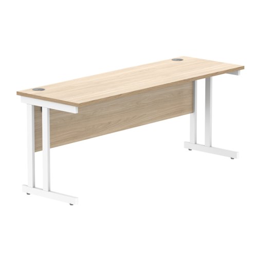 Office Rectangular Desk With Steel Double Upright Cantilever Frame 1800X600 Canadian Oak/White