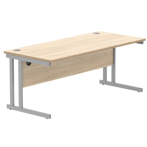 Office Rectangular Desk With Steel Double Upright Cantilever Frame 1800X800 Canadian Oak/Silver