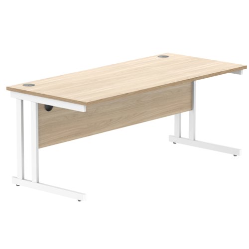 Office Rectangular Desk With Steel Double Upright Cantilever Frame 1800X800 Canadian Oak/White