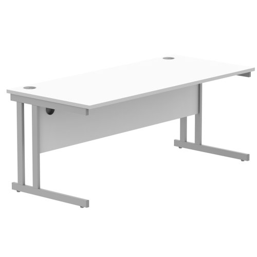Office Rectangular Desk With Steel Double Upright Cantilever Frame 1800X800 Arctic White/Silver