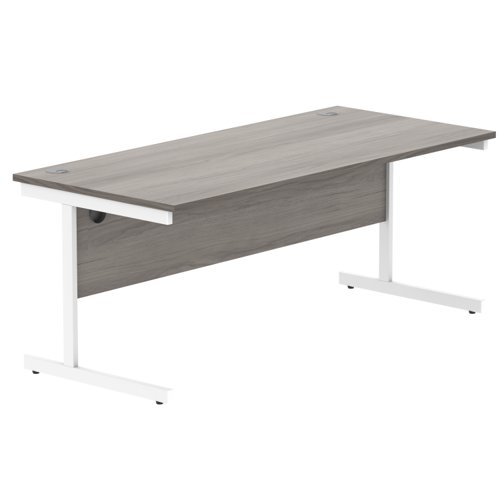 Office Rectangular Desk With Steel Single Upright Cantilever Frame 1800X800 Alaskan Grey Oak/White