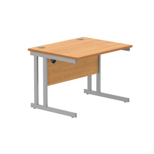 Office Rectangular Desk With Steel Double Upright Cantilever Frame 800X800 Norwegian Beech/Silver