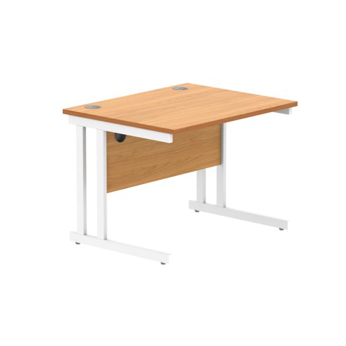 Office Rectangular Desk With Steel Double Upright Cantilever Frame 800X800 Norwegian Beech/White
