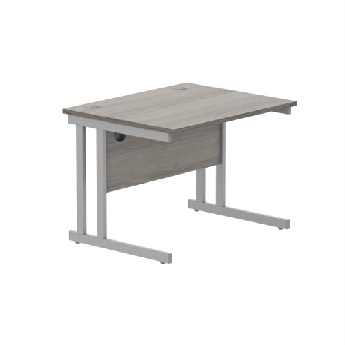 Office Rectangular Desk With Steel Double Upright Cantilever Frame 800X800 Alaskan Grey Oak/Silver