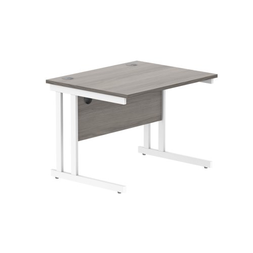 Office Rectangular Desk With Steel Double Upright Cantilever Frame 800X800 Alaskan Grey Oak/White