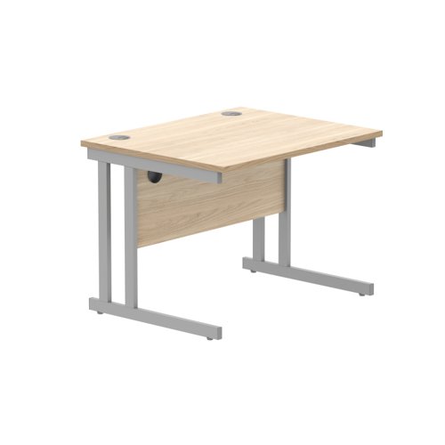 Office Rectangular Desk With Steel Double Upright Cantilever Frame 800X800 Canadian Oak/Silver