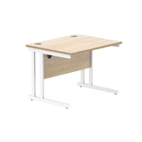 Office Rectangular Desk With Steel Double Upright Cantilever Frame 800X800 Canadian Oak/White