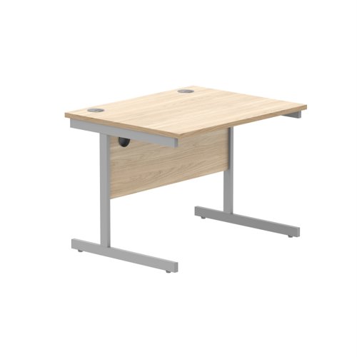 Office Rectangular Desk With Steel Single Upright Cantilever Frame 800X800 Canadian Oak/Silver