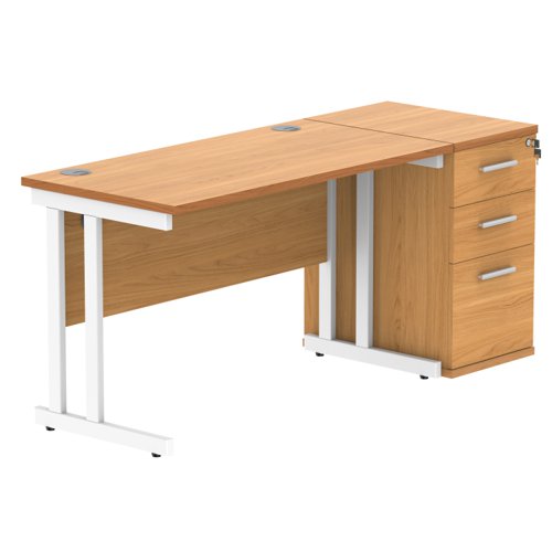 Double Upright Rectangular Desk + Desk High Pedestal 1200X600 Norwegian Beech/White