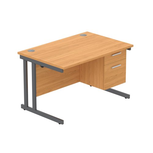 Office Rectangular Desk with Steel Double Upright Cantilever Legs + 2 Drawer Fixed Pedestal (FSC) 1200X800 Norwegian Beech/Graphite