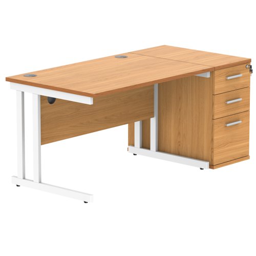 Double Upright Rectangular Desk + Desk High Pedestal 1200X800 Norwegian Beech/White