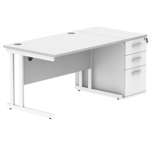 Double Upright Rectangular Desk + Desk High Pedestal 1200X800 Arctic White/White