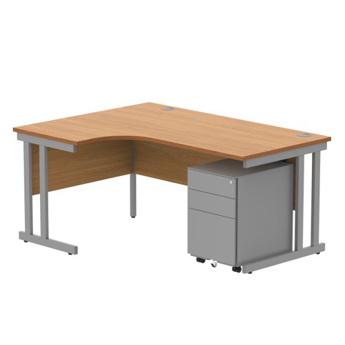 Double Upright Left Hand Radial Desk + Under Desk Steel Pedestal 3 Drawers (FSC) 1600X1200 Norwegian Beech/Silver