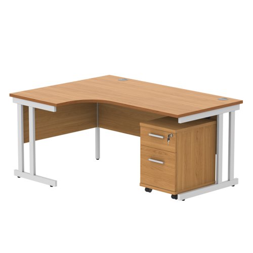 Double Upright Left Hand Radial Desk + 2 Drawer Mobile Under Desk Pedestal 1600X1200 Norwegian Beech/White
