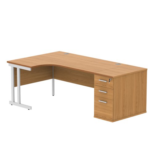 Double Upright Left Hand Radial Desk + Desk High Pedestal 800mm Deep Pedestal 1600X1200 Norwegian Beech/White