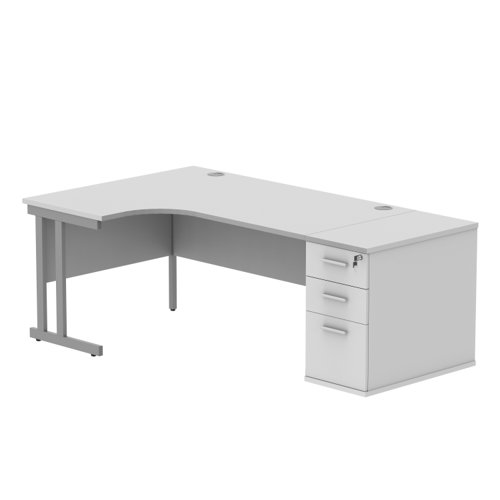Double Upright Left Hand Radial Desk + Desk High Pedestal 800mm Deep Pedestal 1600X1200 Arctic White/Silver