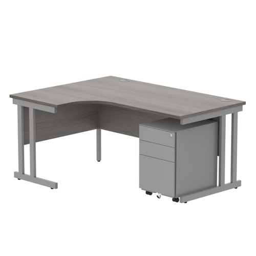 Double Upright Left Hand Radial Desk + Under Desk Steel Pedestal 3 Drawers