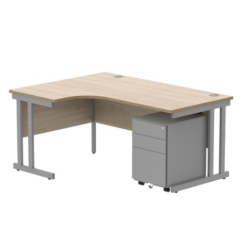 Double Upright Left Hand Radial Desk + Under Desk Steel Pedestal 3 Drawers 1600X1200 Canadian Oak/Silver