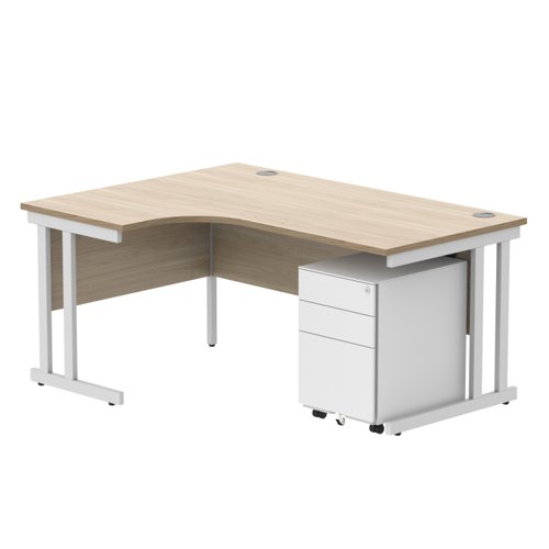 Double Upright Left Hand Radial Desk + Under Desk Steel Pedestal 3 Drawers 1600X1200 Canadian Oak/White